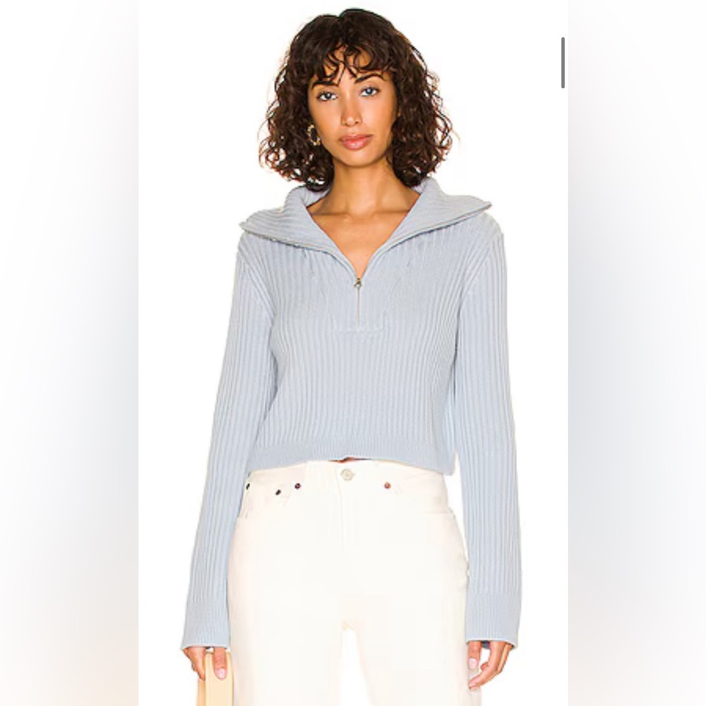 TULAROSA Lovelle Quarter Zip Sweater in Baby/Powder Blue, Size XS